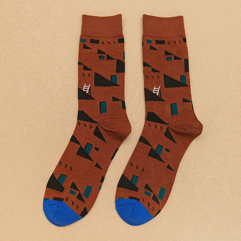 Male Cotton Socks Square Foot Winter Mixed Colors Geometric Street In Tube Socks Men